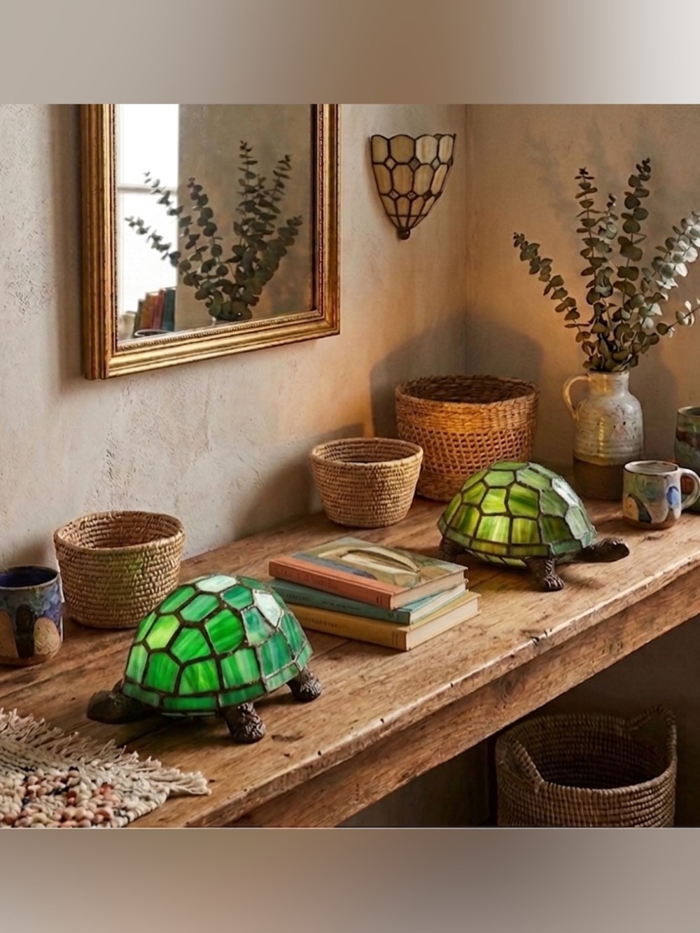 Tiffany-style turtle accent lamps set (2)